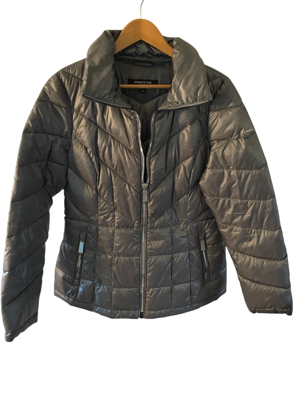 H7- Kenneth Cole Metallic Gray Quilted Puffer Jacket